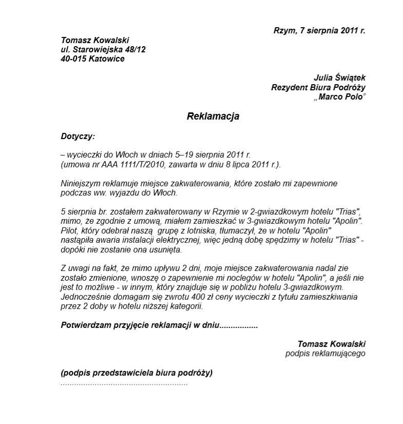 Jak napisać reklamację do biura podróży wzór - uniknij błędów w piśmie